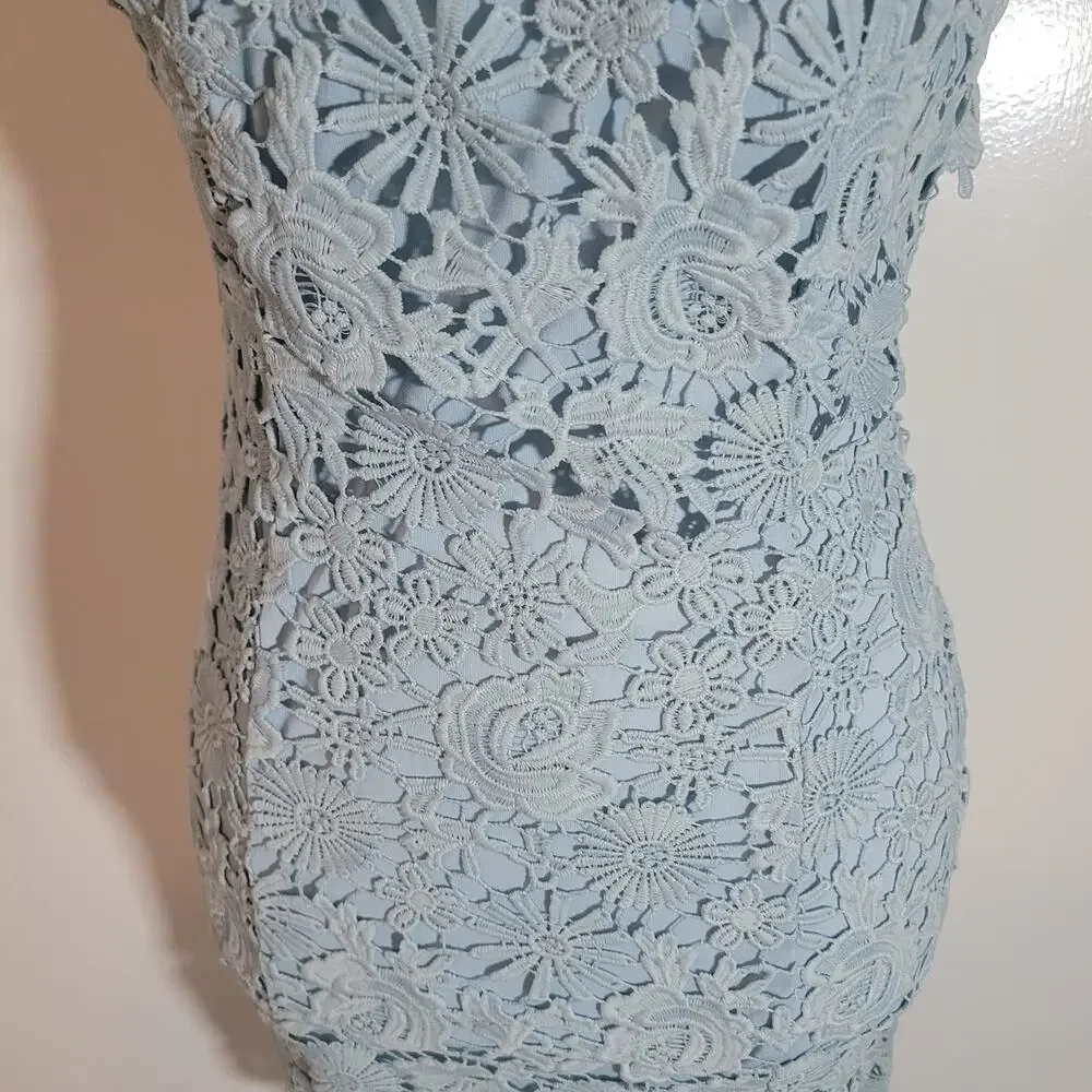 Lulus Size XS Lace Mini Dress Women Backless Romance Language Light Blue